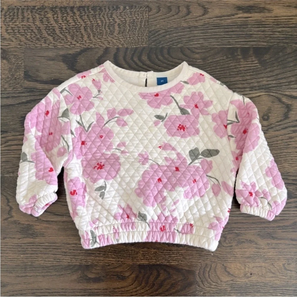 Old Navy Kids Floral Quilted Sweater - Pink & White